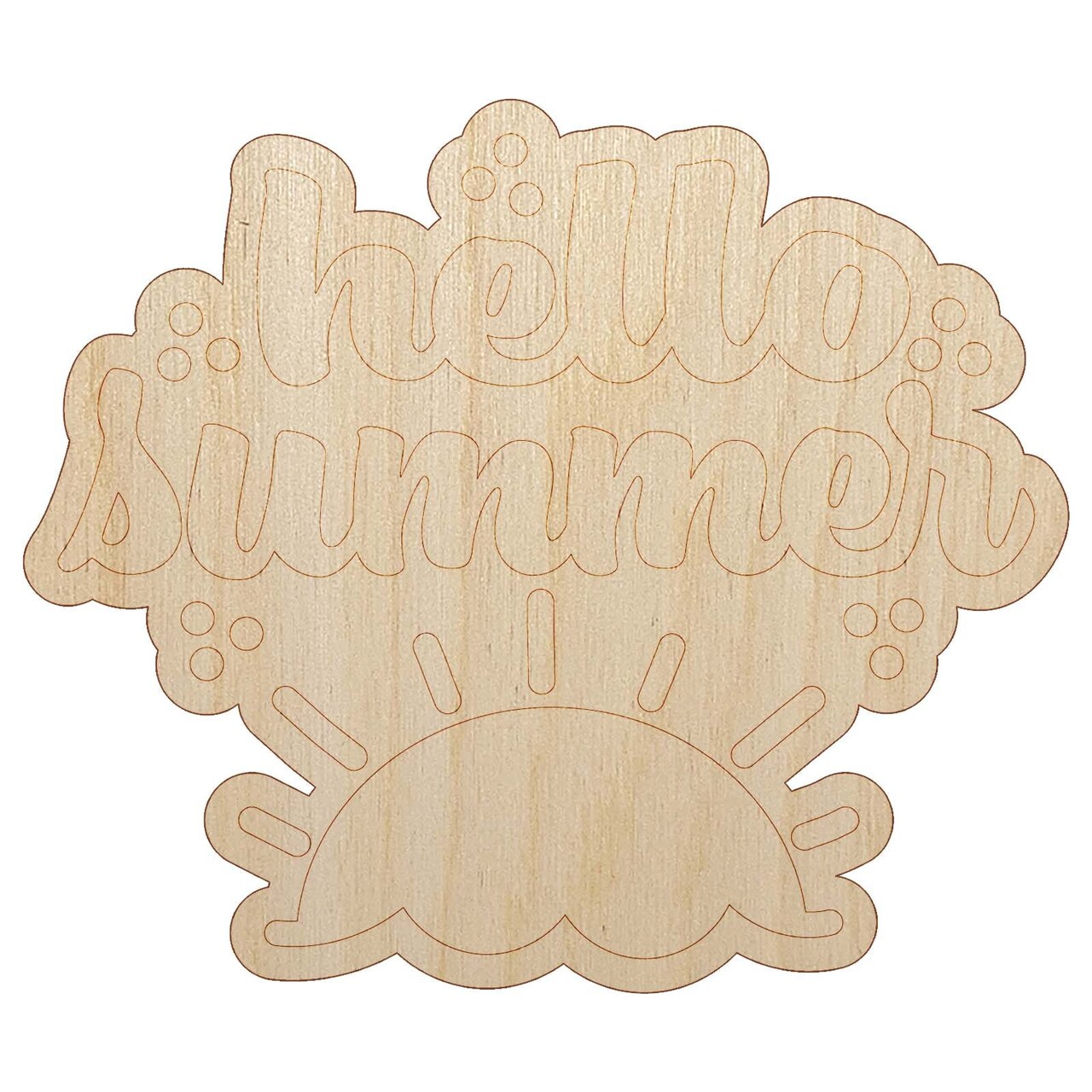 Hello Summer Unfinished Wood Shape Piece Cutout for DIY Craft Projects